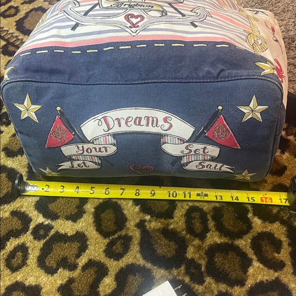 Brighton Nautical Rope Handle Beach Tote Bag – Anchor & Lifesaver Print, 16x15x8 - Picture 7 of 9